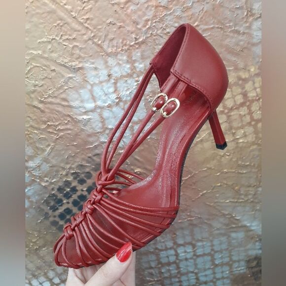 Zara Nwt Red Strappy Fisherman Style Women's Heels - Picture 3 of 13